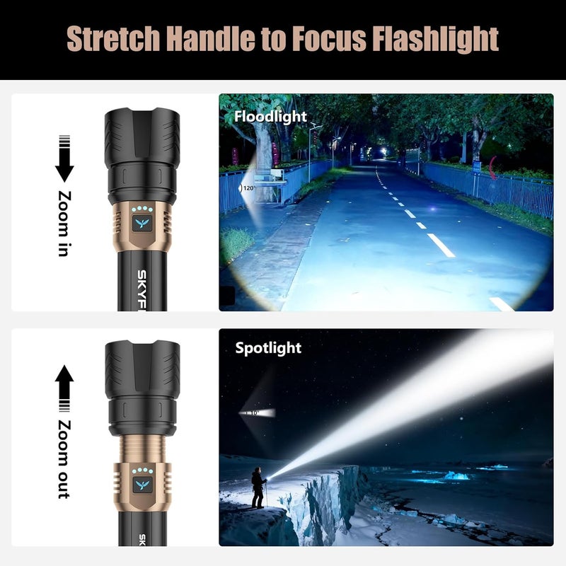 SkyFire Rechargeable Flashlights High Lumens with Ignition Lens&White Yellow Blue Light,10000mAh LED Super Bright Flashlight,Zoomable,4 Modes,Waterproof Tactical Flash Light for Outdoor,Home &Gift - Image 2